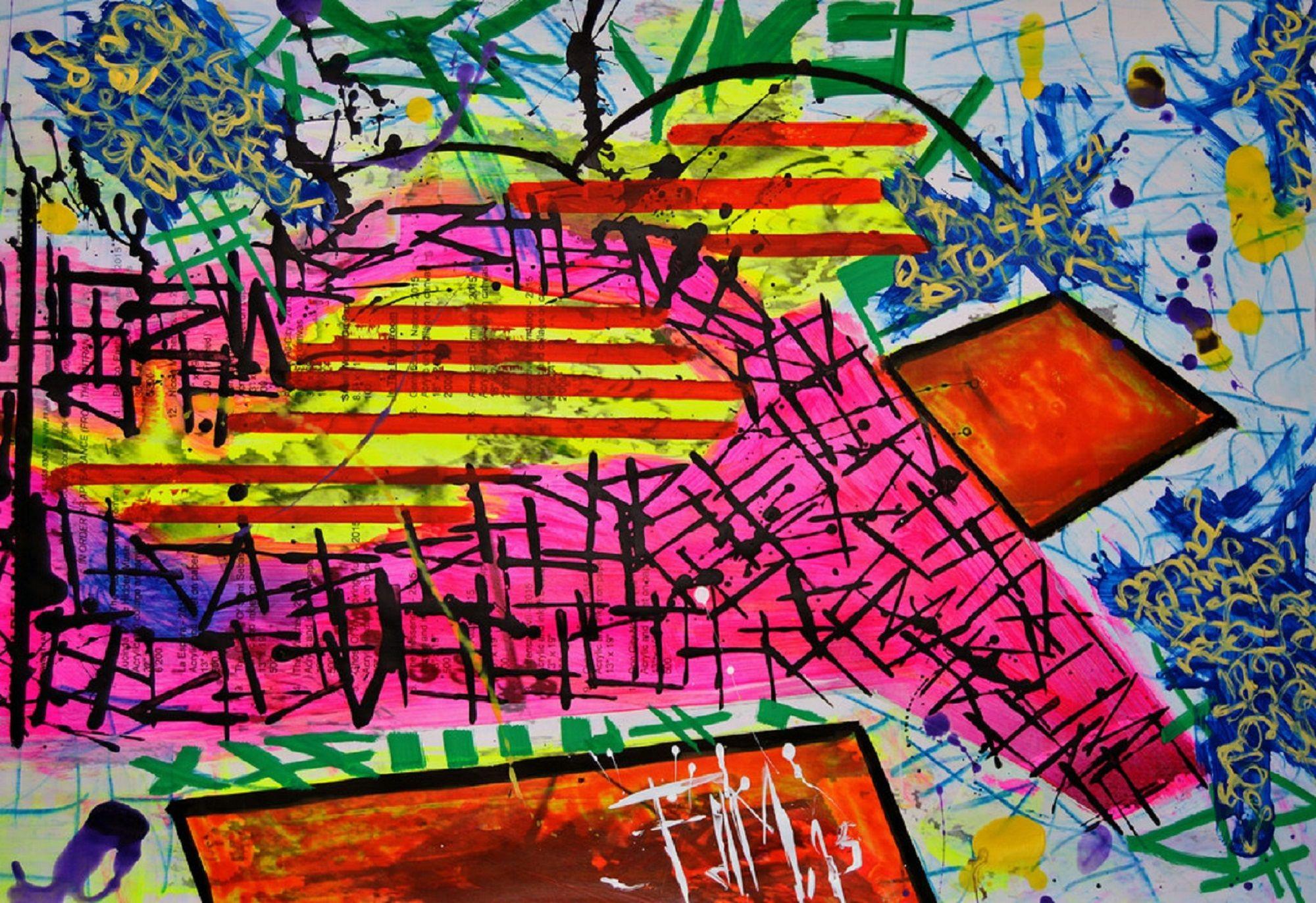 This is an original one of a kind abstract artwork by renowned contemporary NYC artist Franck de las Mercedes.This series of works fuse writing and hieroglyphic-like text which the artist applies using palette knives. The manipulation of paint and