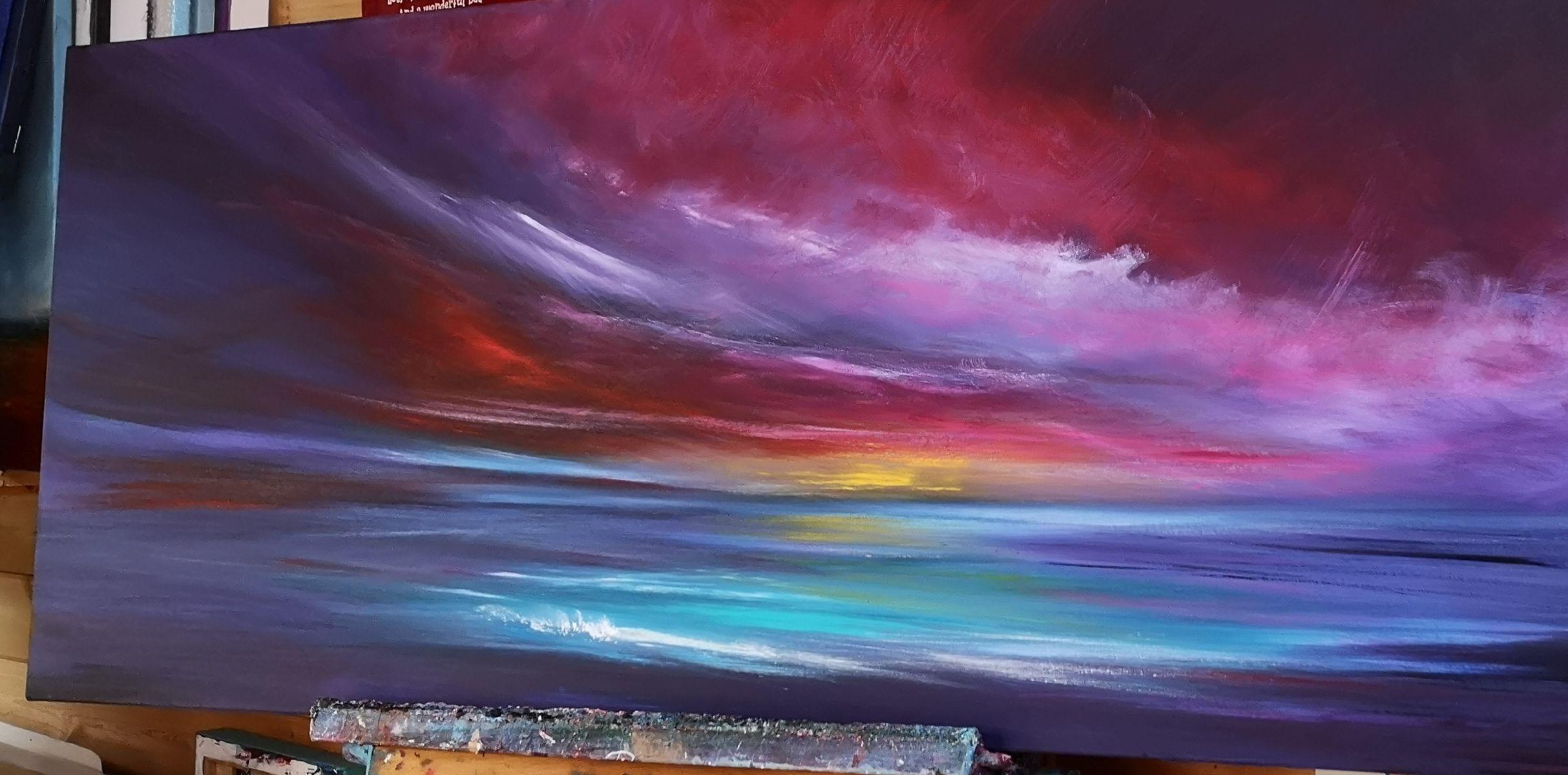 Incandescence, Panoramic Seascape, Painting, Acrylic on Canvas 3