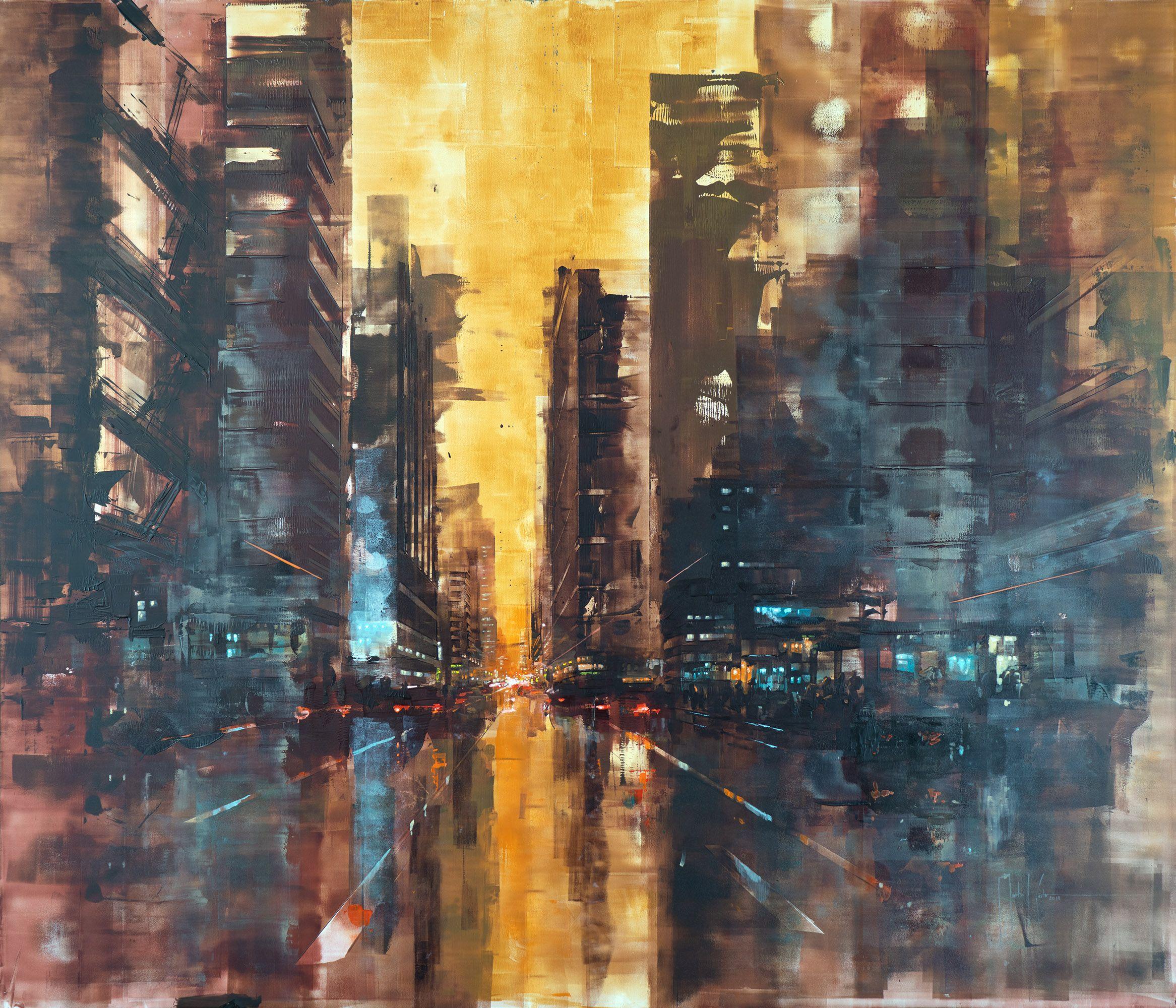 New York sunrise IV  Oil on Panel :: Painting :: Impressionist :: This piece comes with an official certificate of authenticity signed by the artist :: Ready to Hang: Yes :: Signed: Yes :: Signature Location: bottom right :: Wood Panel :: Landscape