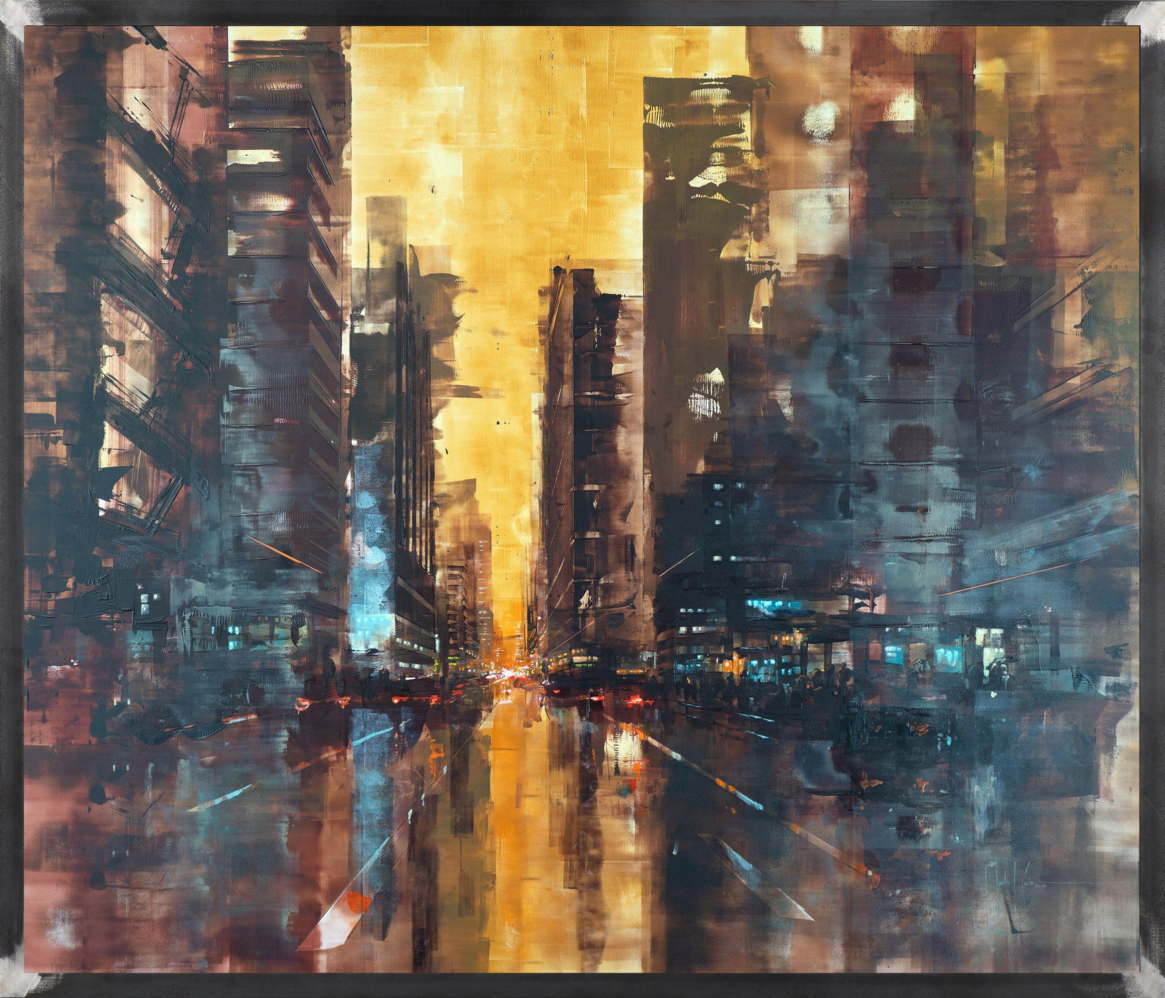 New York sunrise IV, Painting, Oil on Wood Panel 1