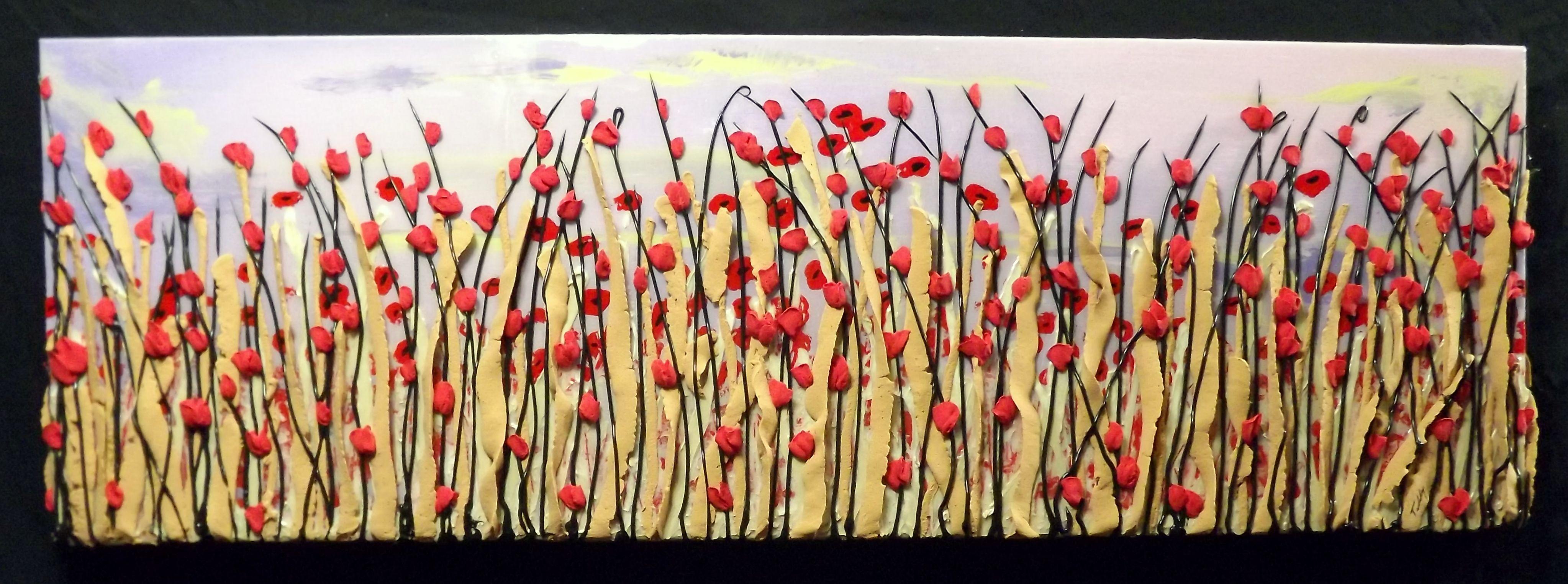 Red Poppies, Mixed Media on Canvas - Impressionist Mixed Media Art by Teddy Brown