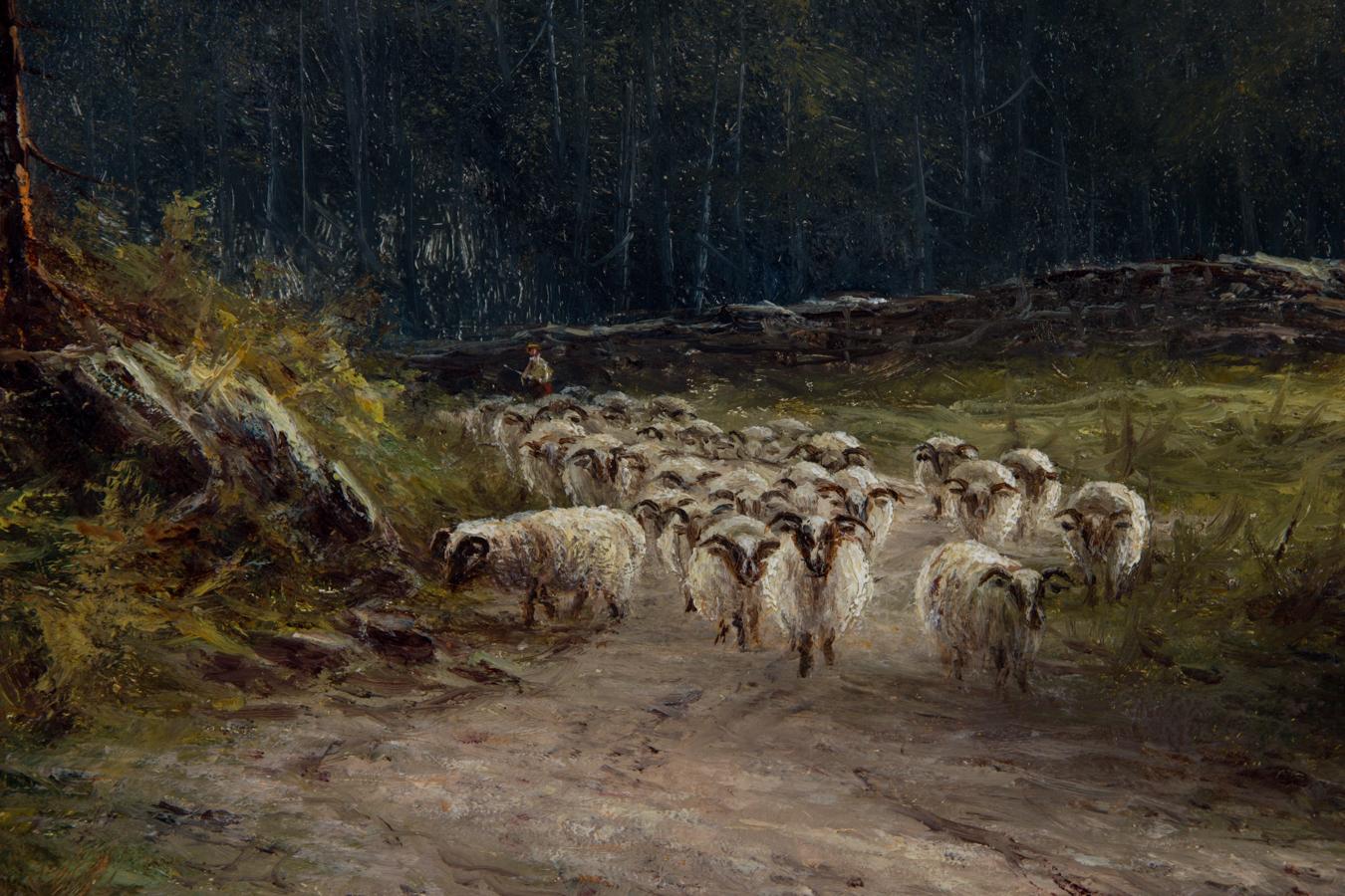 Samuel John Barnes (1847-1901) - Large 1894 Oil, Woodland Clearing with Sheep 2