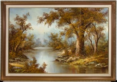 Irene Cafieri - Huile contemporaine signée et encadrée, The River in Autumn