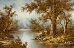 Irene Cafieri - Signed & Framed Contemporary Oil, The River in Autumn