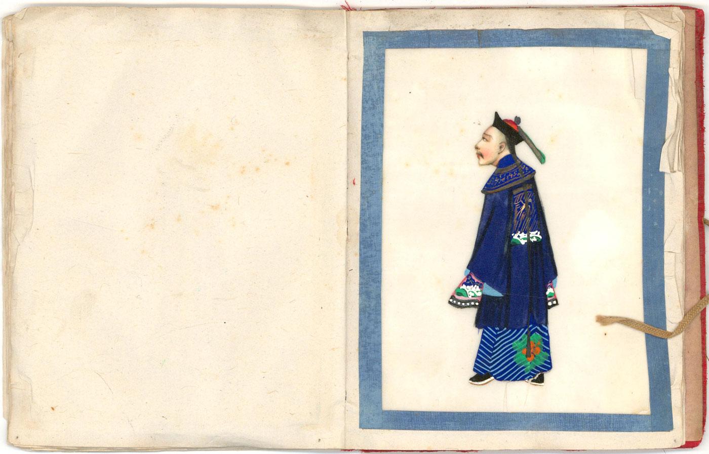 Late 19th Century Gouache - Album of Twelve Chinese Figures on Pith Paper - Red Portrait by Unknown