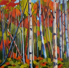 Birch Garden with Red Sand, Painting, Oil on Canvas