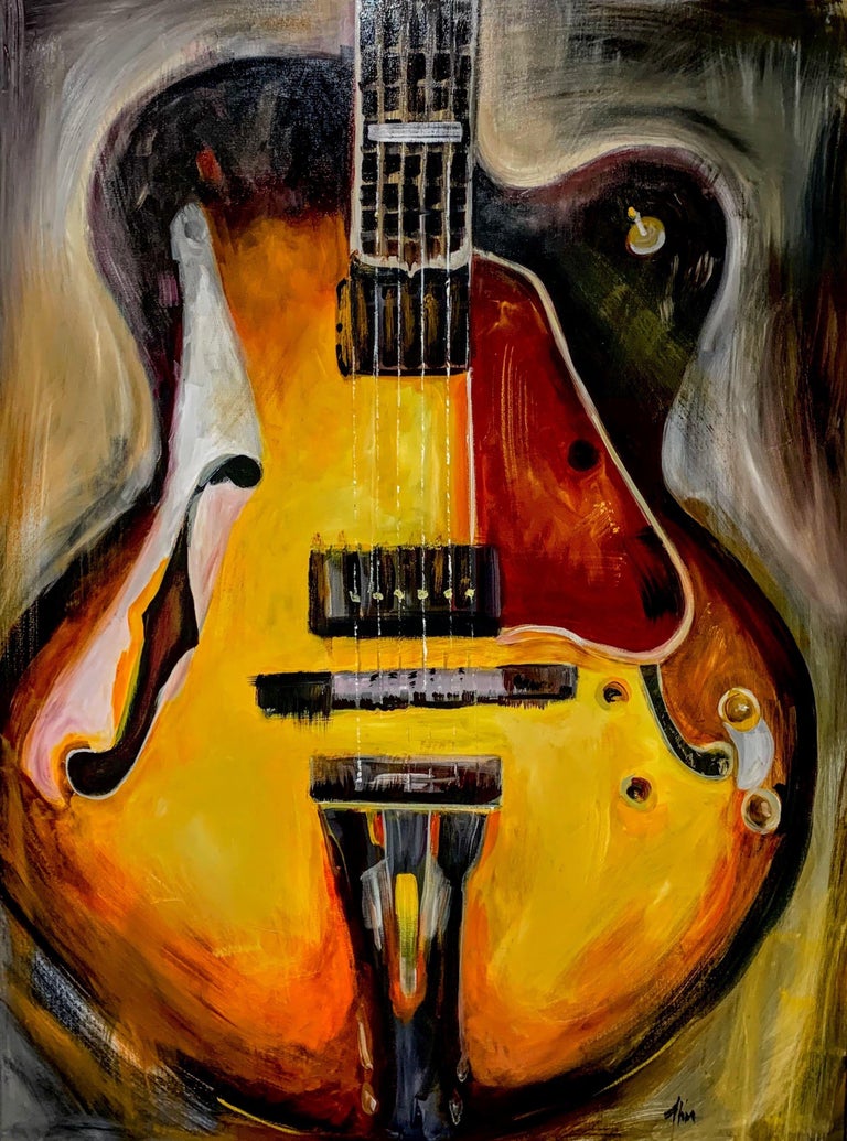 Mira Vitarello – Gibson L5 Gitarre, Gemälde, Öl auf Leinwand im Angebot bei  1stDibs | frau mit gitarre gemälde, mira gibson, gitarre gemälde