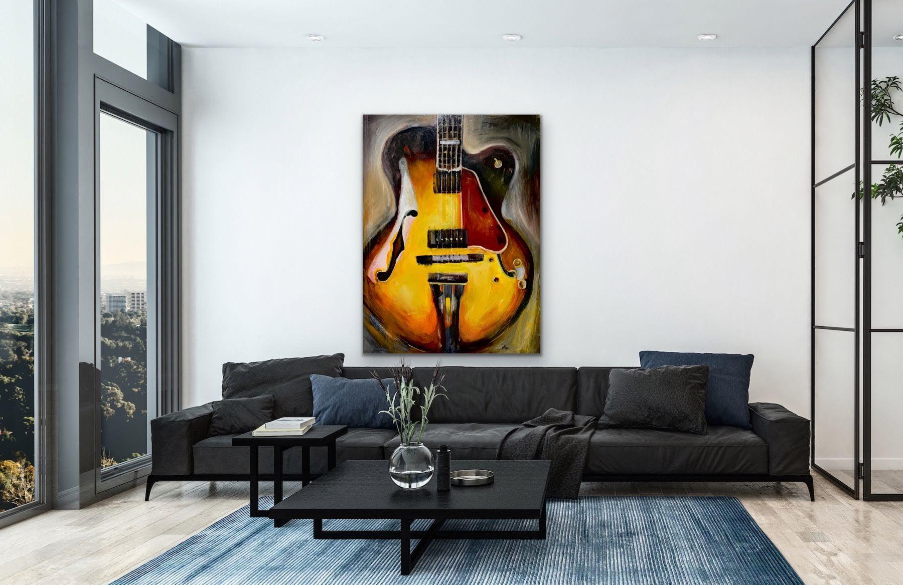 Chitarra Gibson L5, Pittura, Olio su tela - Painting Contemporaneo di Mira  Vitarello