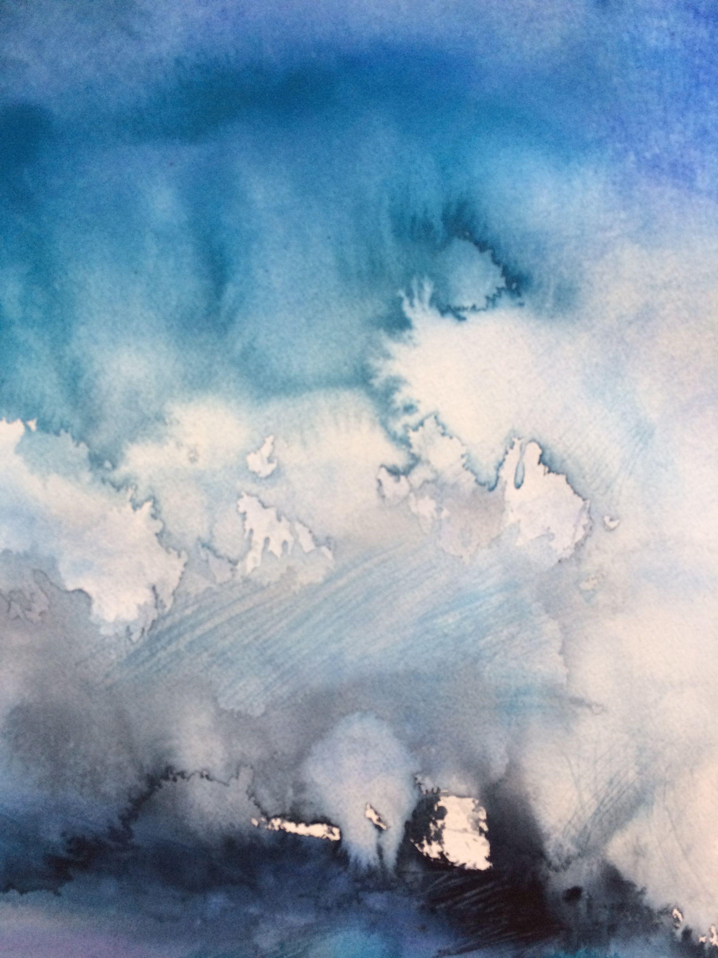 Endless Blue, Painting, Watercolor on Paper - Contemporary Art by Gesa Reuter