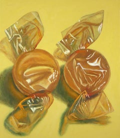 Two Butterscotch, colorful realistic candy oil painting, yellow tones