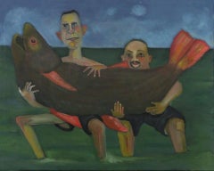 the big catch #2, bright color, fish, narrative, humorous seascape