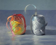 Iridescence, super realistic oil painting of colorful iridescent ribbons