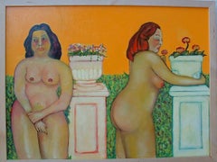 garden variety nudes, narrative, surreal, whimsical, bright color, outsider