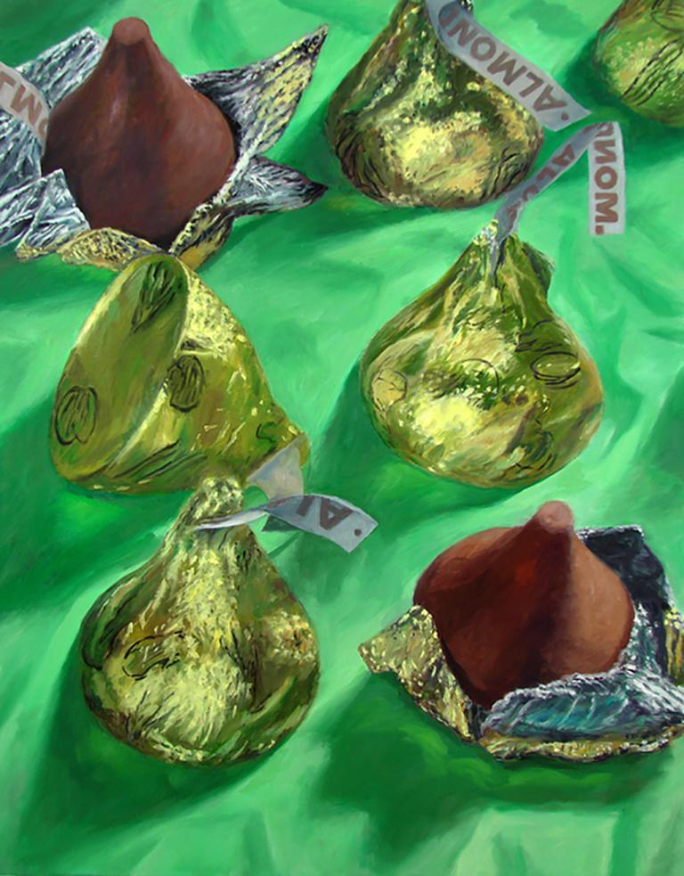 Almond Kisses, bright color, whimsical, photorealist candy