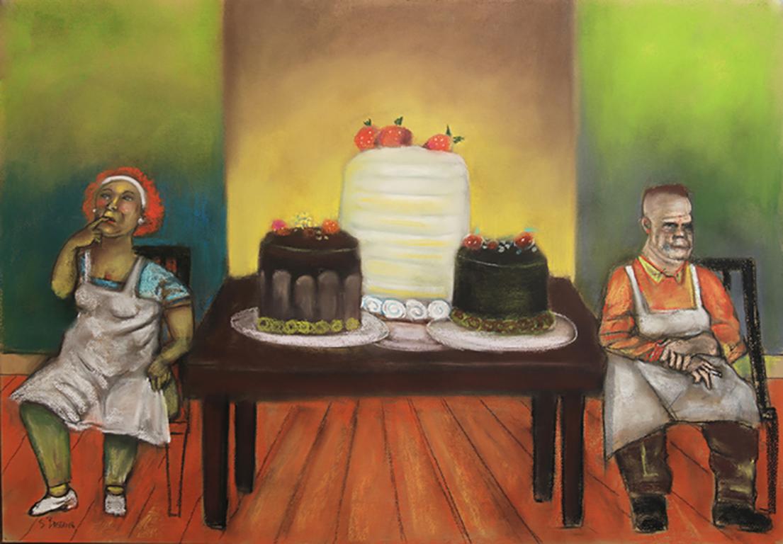 German Expressionist Bakers, colorful painting with food cakes