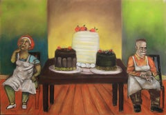 Panettieri espressionisti tedeschi, pittura colorata con torte alimentari