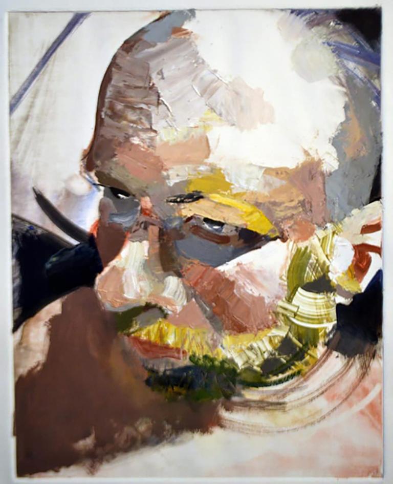 Self Portrait #1, colorful gestural abstracted portrait - Art by Tom Bennett