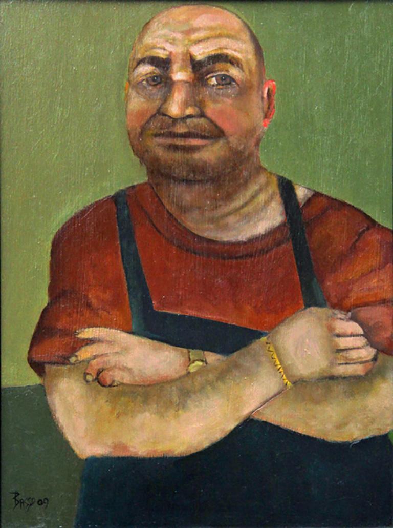 Stephen Basso Portrait Painting - Shoe repairman, colorful, character