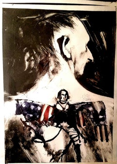 Tattooed Back, monochromatic male figure w American flag, profile