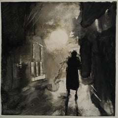 Sleepwalk Redux #6, mysterious monochromatic, dark, lone figure, urban night