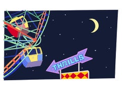 Thrills / Coney Island, night scene with moon, stars and text