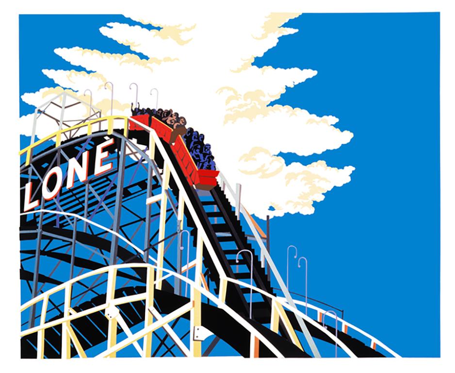 Philomena Marano Landscape Print - Lone, Coney Island Spiritual, bright color Cyclone roller coaster amusement park