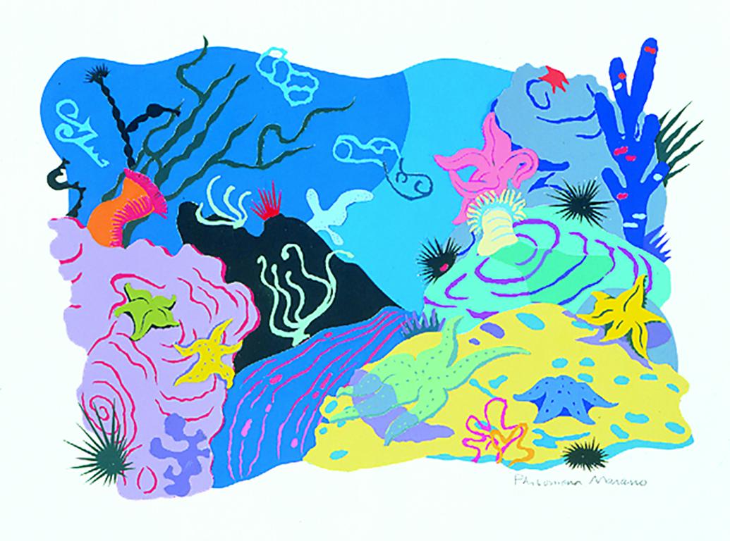 Glow Below, colorful cut paper collage - Art by Philomena Marano