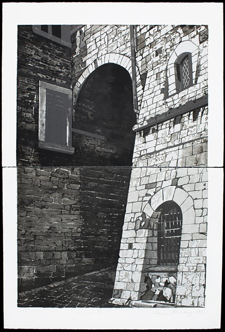 Agnes Murray Landscape Art - Assisi II, dramatic diptych architectural print monochromatic black and white