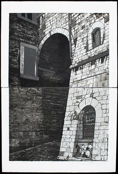 Assisi II, dramatic diptych architectural print monochromatic black and white