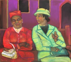 News du jour du soleil, 2009 Figurines féminines afro-américaines encadrées en bois de cerisier de couleur vive