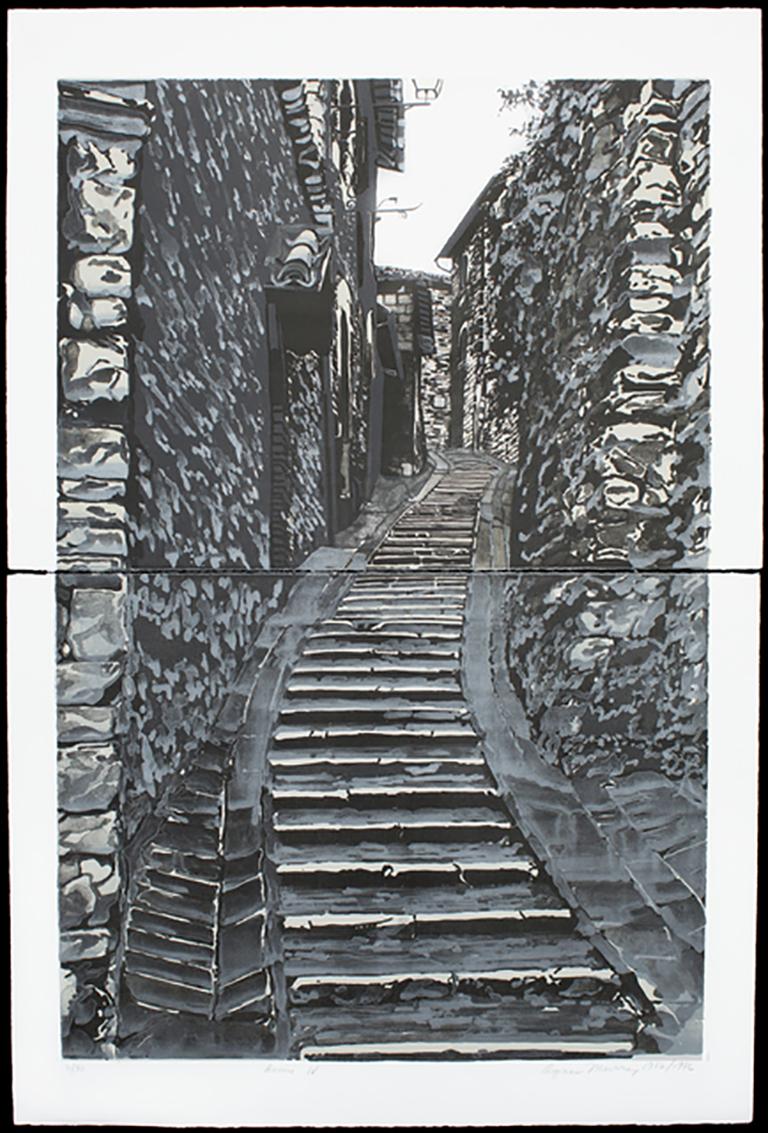 Assisi IV, black and white, grey tones master print Italian architecture  - Print by Agnes Murray