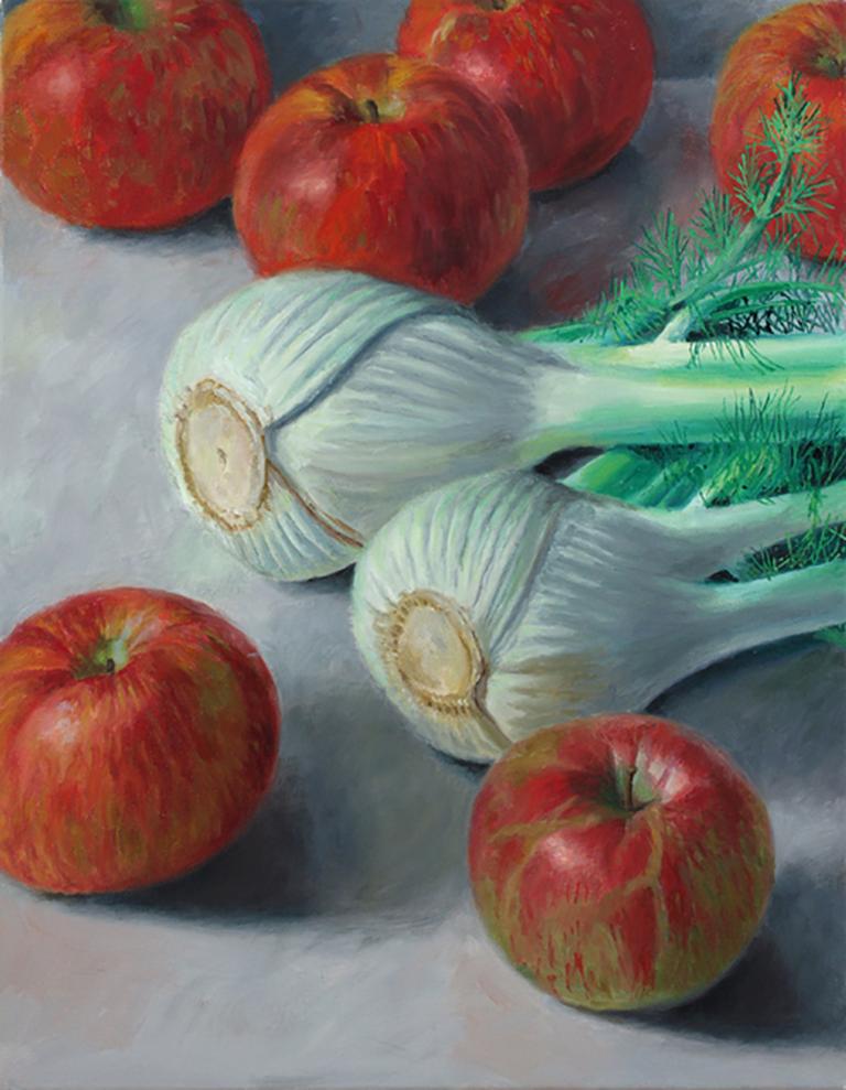 Fennel and Paula Reds, colorful, photo realistic, still life 