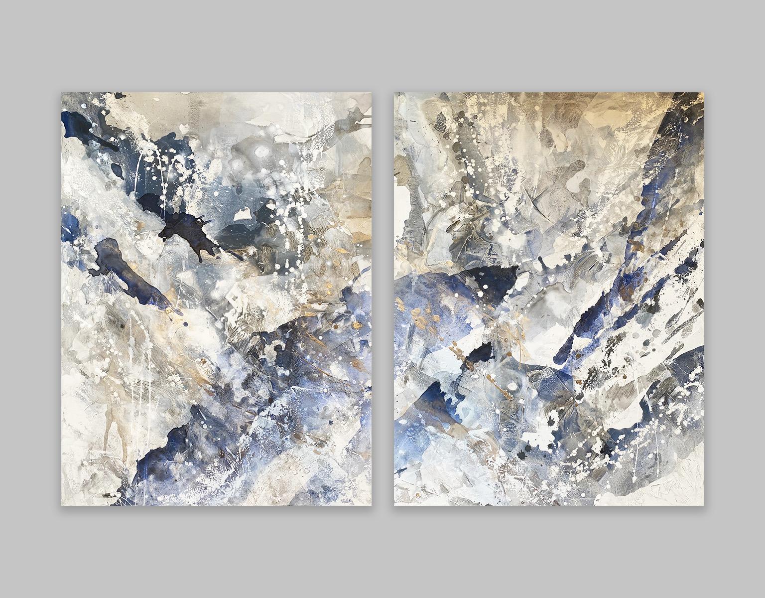 Baby Leo Blue Diptych, 2020, Mixed Media on Canvas, Signed - Mixed Media Art by Annie Mandelkern
