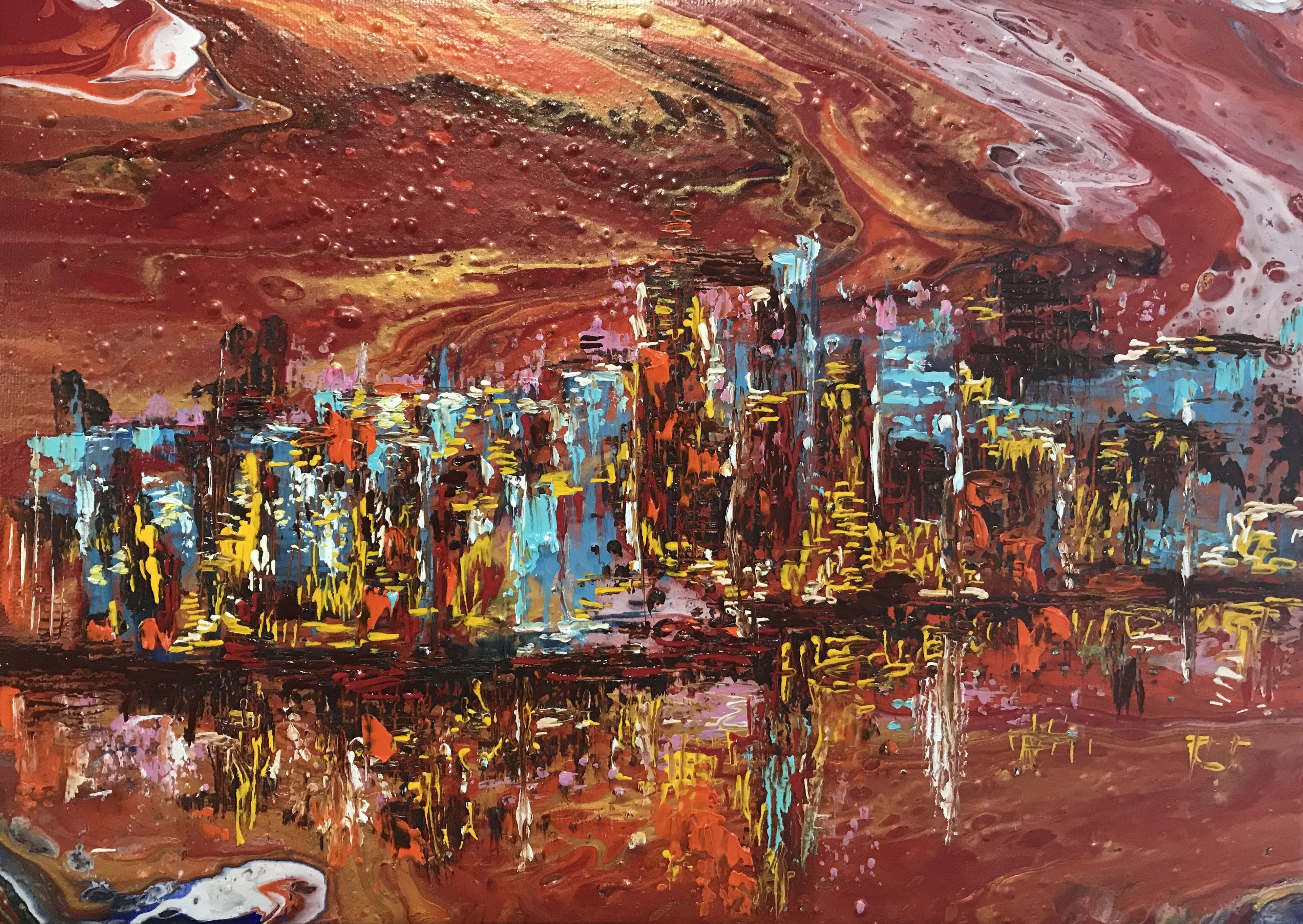 Diana Malivani Abstract Painting - The City and the Man, Painting, Acrylic on Canvas