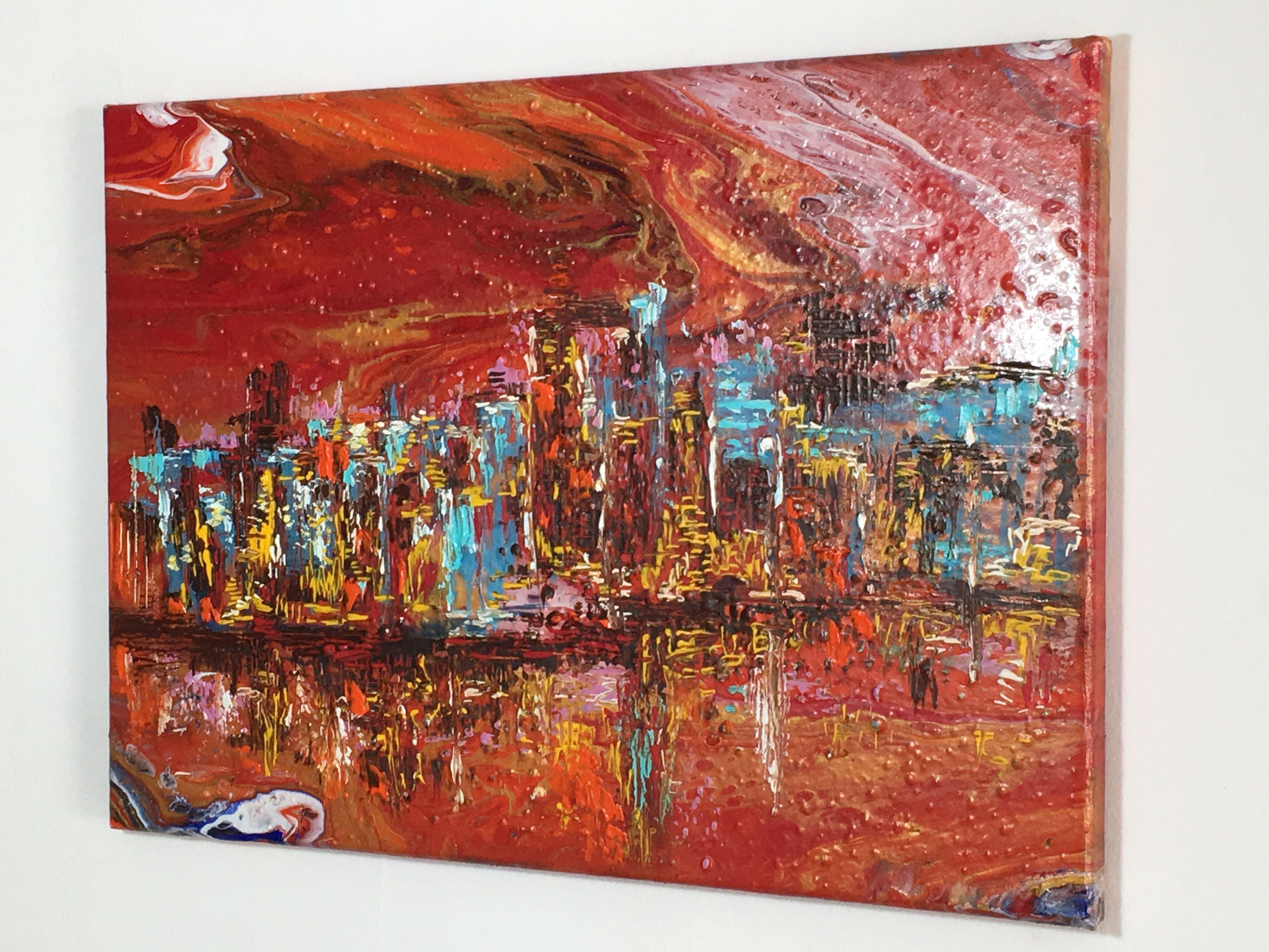 The City and the Man, Painting, Acrylic on Canvas - Brown Abstract Painting by Diana Malivani