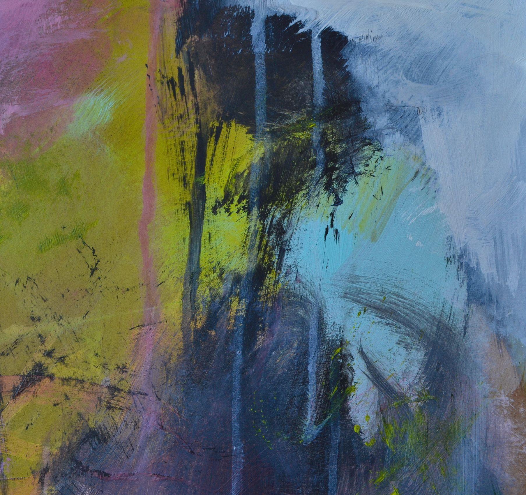 Grotta di Maria, Pittura, Acrilico su carta - Abstract Painting Grigio di Karin Goeppert