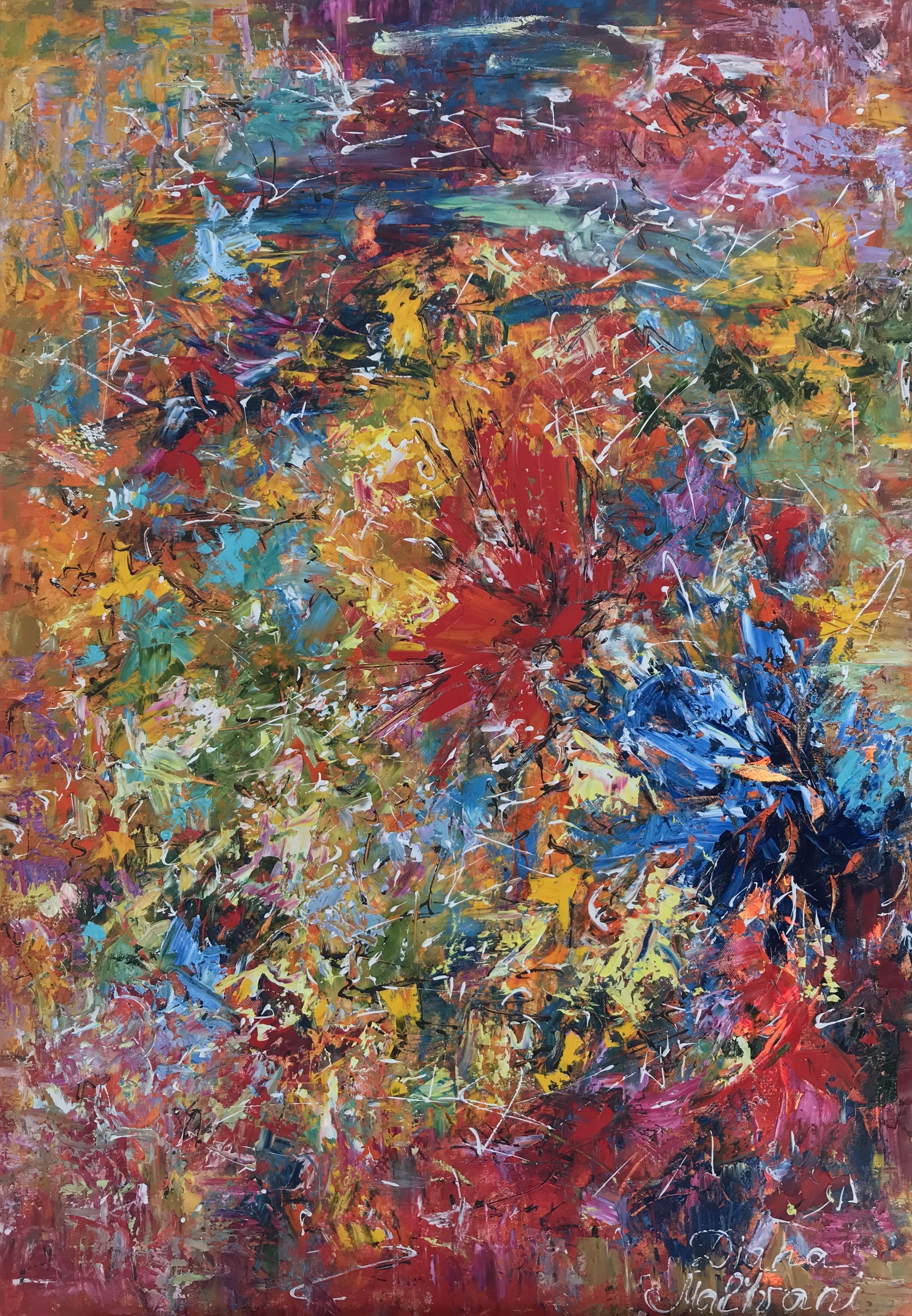 Diana Malivani Abstract Painting - In a Summer Garden, Painting, Oil on Canvas