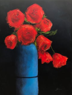 Red Tulips, Painting, Acrylic on Wood Panel