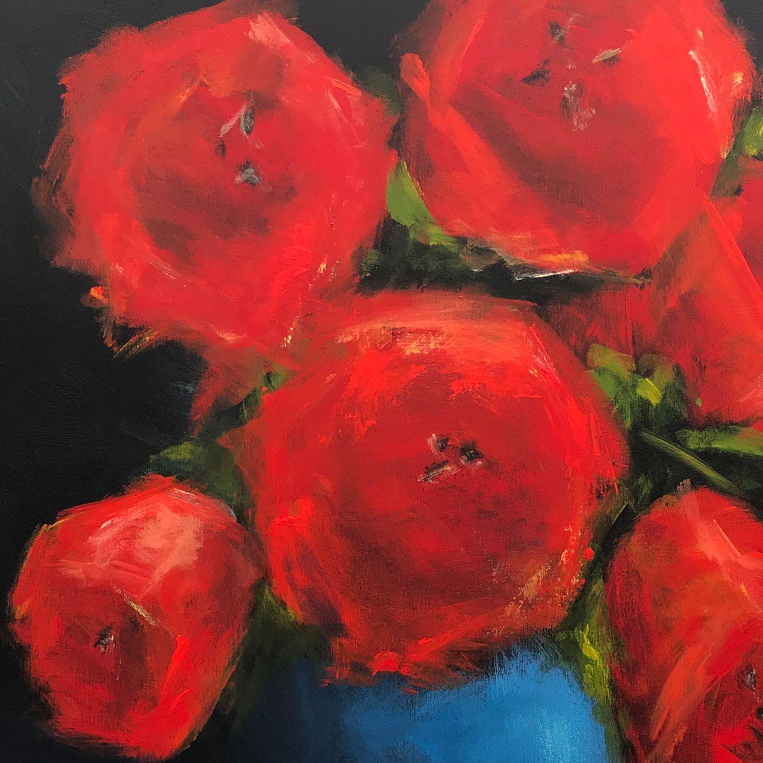 Red Tulips, Painting, Acrylic on Wood Panel For Sale 1