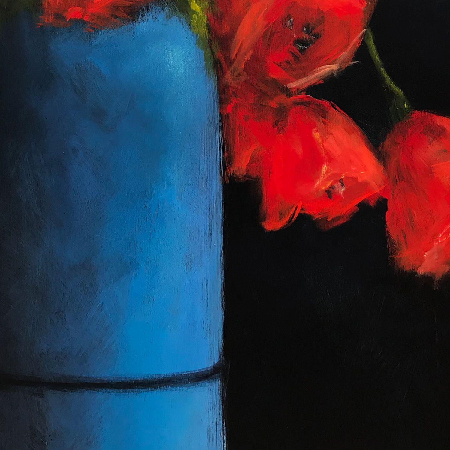 Red Tulips, Painting, Acrylic on Wood Panel For Sale 2