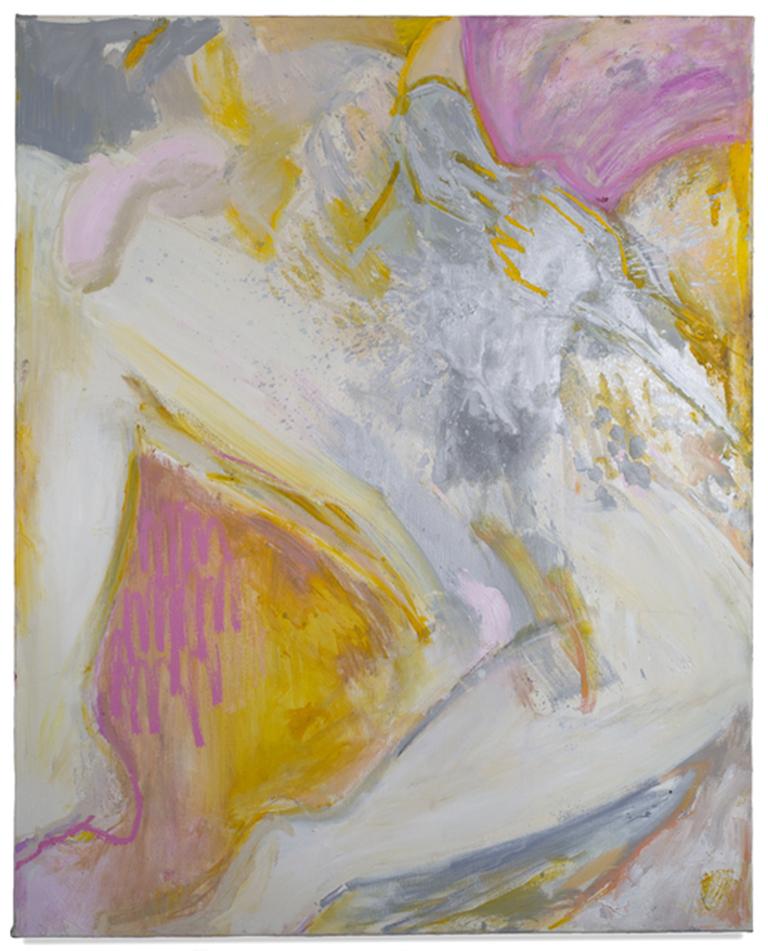 Natasha Wright Nude Painting - "YOURS AND MINE", Painting, Oil and Pigment on Canvas, Nude Woman on Pink, Gold 