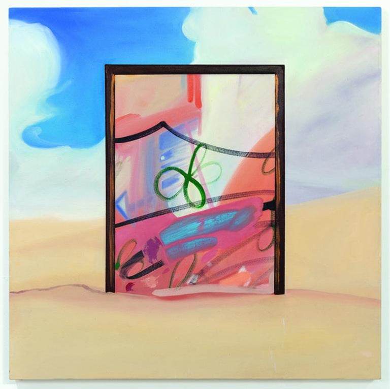 Libby Rosa Landscape Painting - "STUCK", Painting, Oil and Acrylic on Canvas, Clouds, Sand, Window, Abstract Art