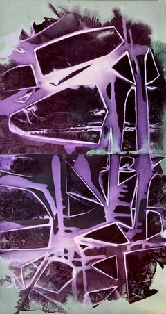 "BREAKING VIOLET", Abstract Painting, Diptych, Acrylic on Canvas, Violet & Green