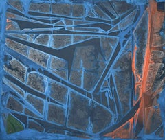 ""ECLIPSE"", Abstraktes Gemälde, Acryl auf Leinwand, Blau, Orange & Grau