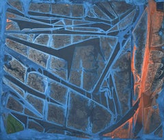 "ECLIPSE", Abstract Painting, Acrylic on Canvas, Blue, Orange & Grey