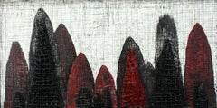 "TEMPLES REVISITED #2", Encaustic and Mixed Media, Black, Red, White and Tan
