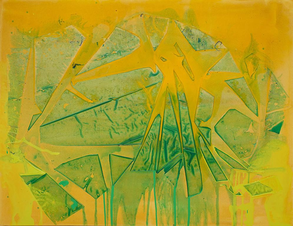 ""LAKE ONTARIO", Abstraktes Gemälde, Acryl auf Leinwand, Gelb & Grün