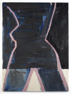 "POWER WOMAN", Painting, Oil and Graphite on Canvas, Blue, Black, Pink, Cream
