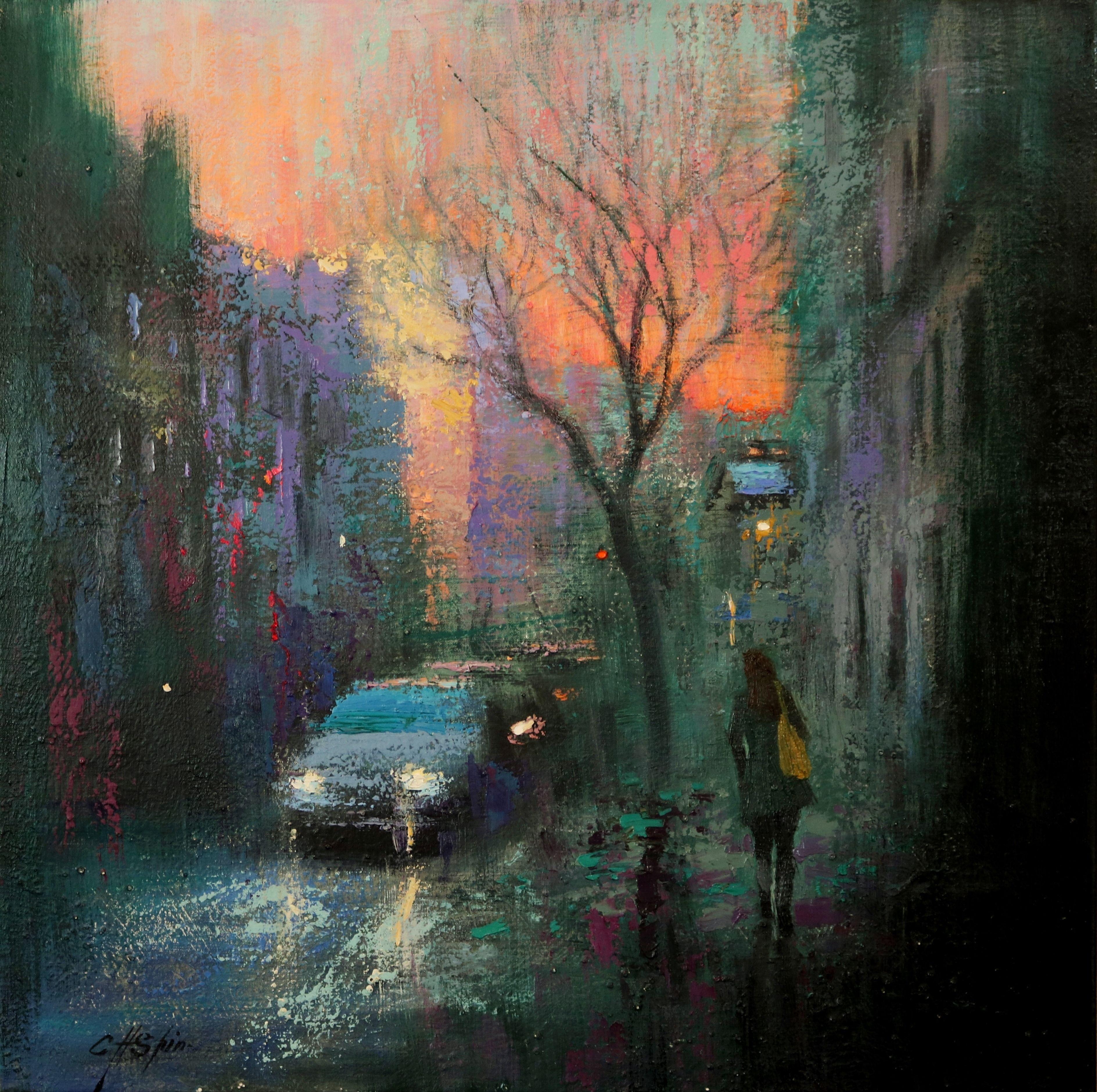 Painting: Oil on Canvas.    Oil on Canvas    24 x 24 x 3/4 inches    from New York City    * inspired by Morning colors    * inspired by City    * inspired by our neighbor    * heavily textured oil painting    Keywords:    people  street  urban 