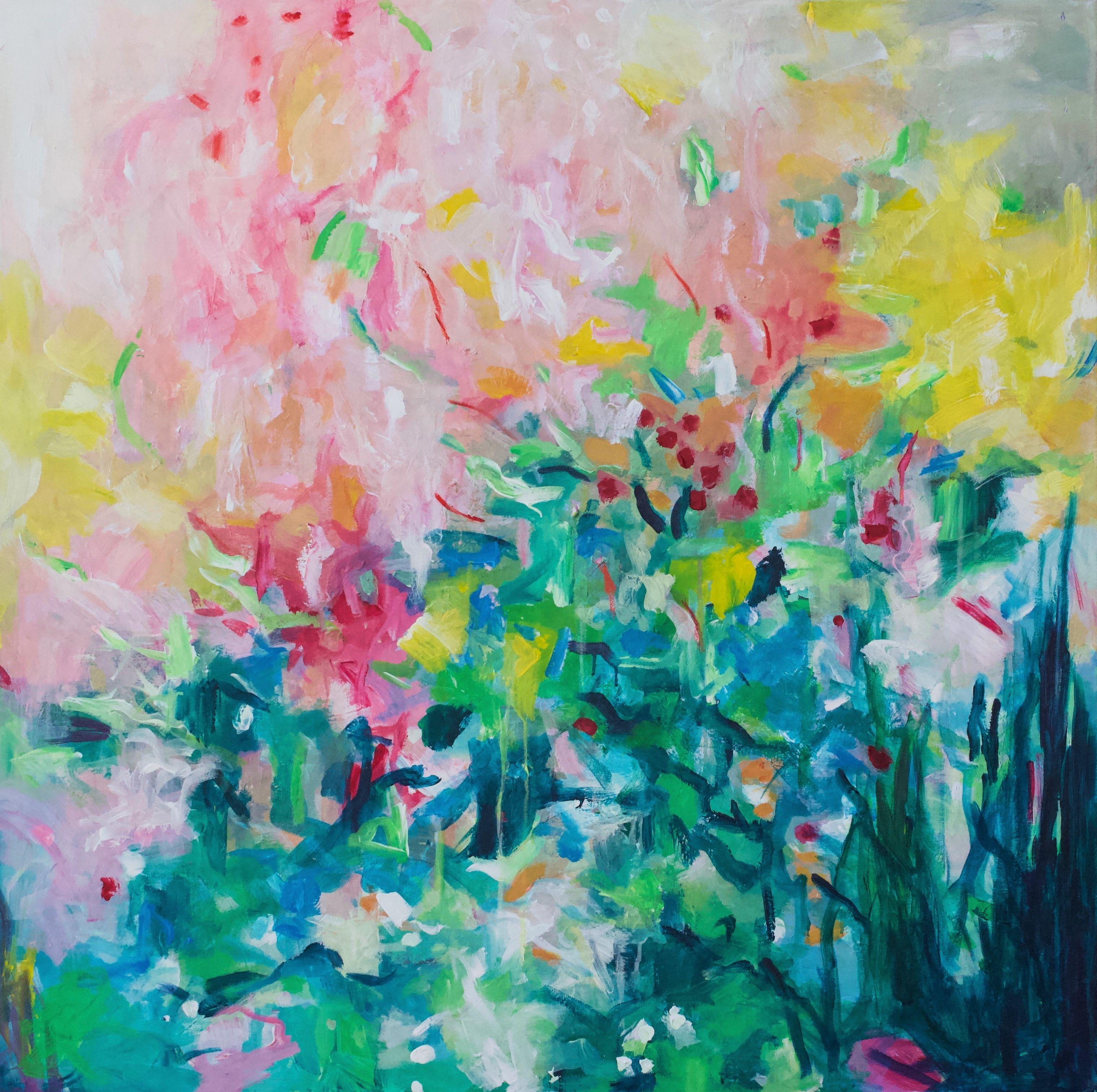 Geesien Postema Abstract Painting - Flowers enjoying the sun, Painting, Acrylic on Canvas